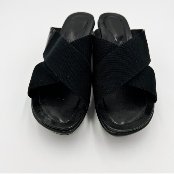 Dansko Leather Platform Wedge Y2K Black Slide Sandals 8 Minimalist - Picture 1 of 6